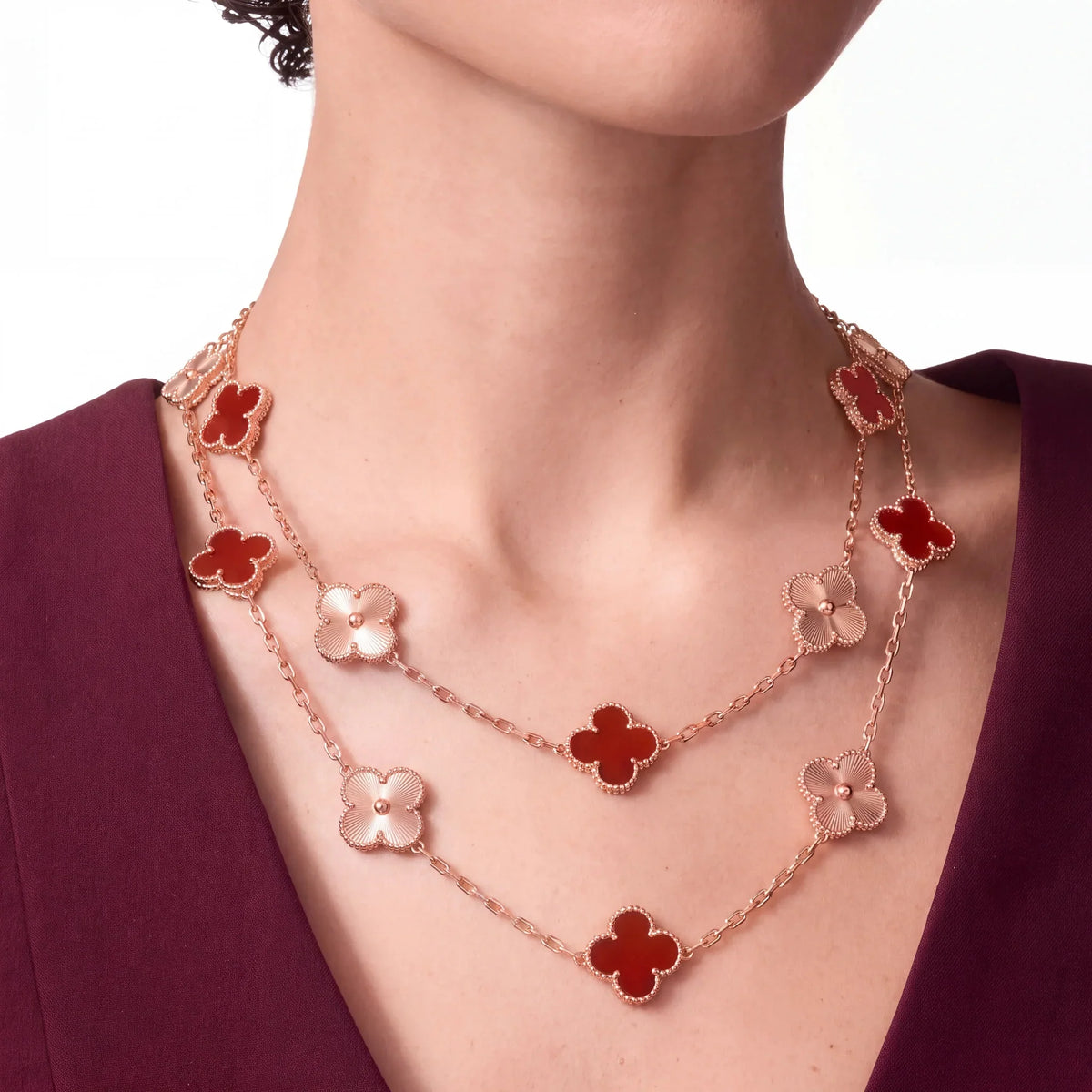 Vintage Alhambra Double Chain Clover Necklace