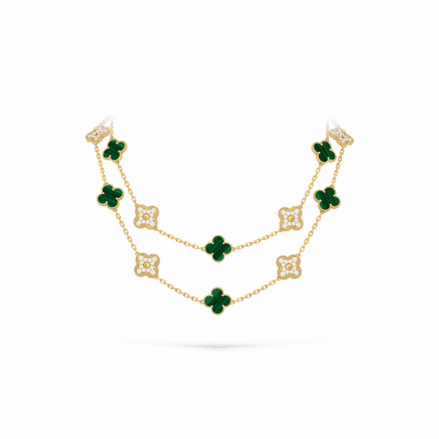 Vintage Alhambra Green Pavé Clover Necklace