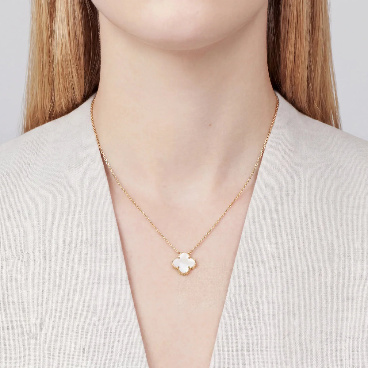 Vintage Alhambra Nacre Clover Pendant Necklace