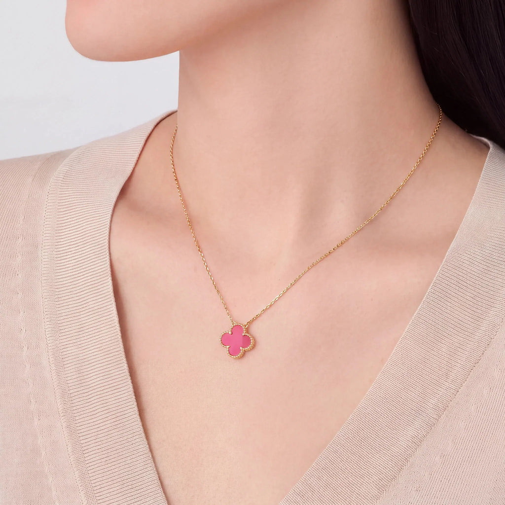 Vintage Alhambra Pink Clover Pendant Necklace